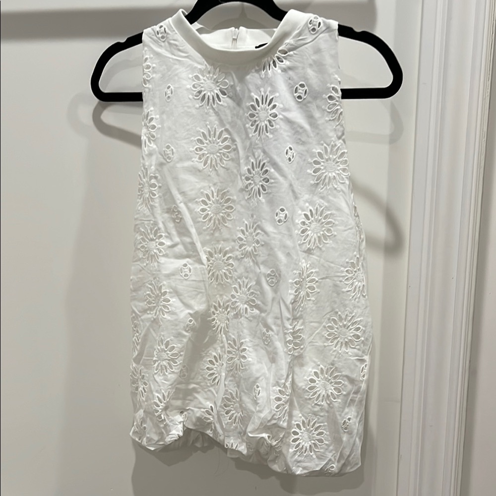 White Sleeveless Floral Eyelet Knit Top